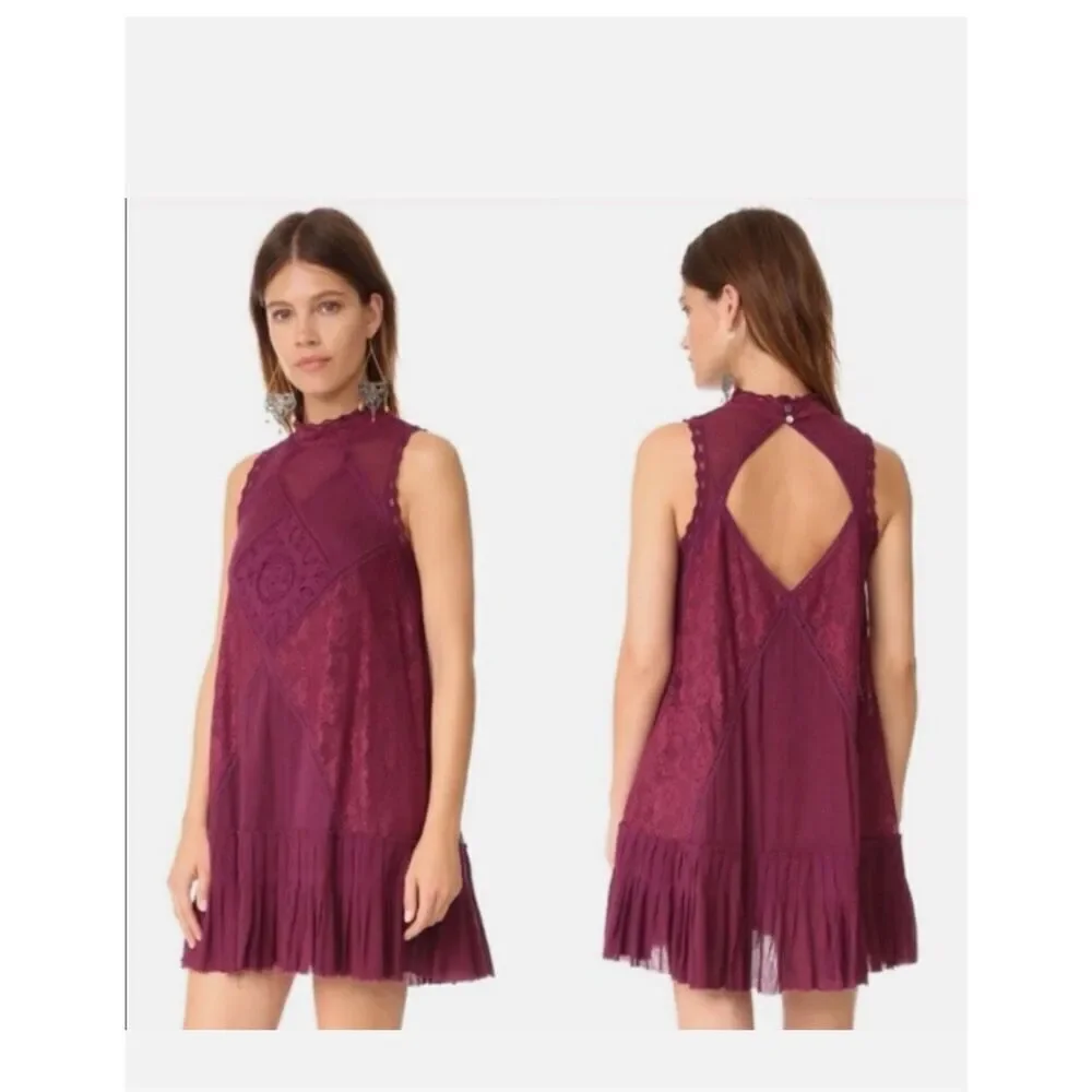 FREE PEOPLE | angel lace mini dress in wine M